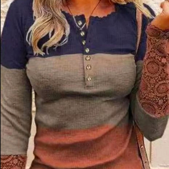 Flamingo Urban Tops - 🖤New Striped Contrast Lace Button Front Sweater🖤